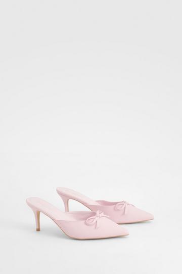 Wide Fit Bow Detail Backless Court Shoes baby pink