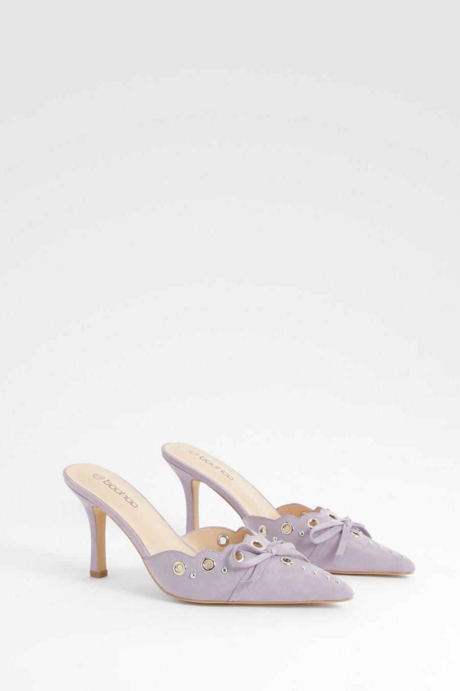 Lilac Eyelet Bow Backless Court Shoes    image number 1