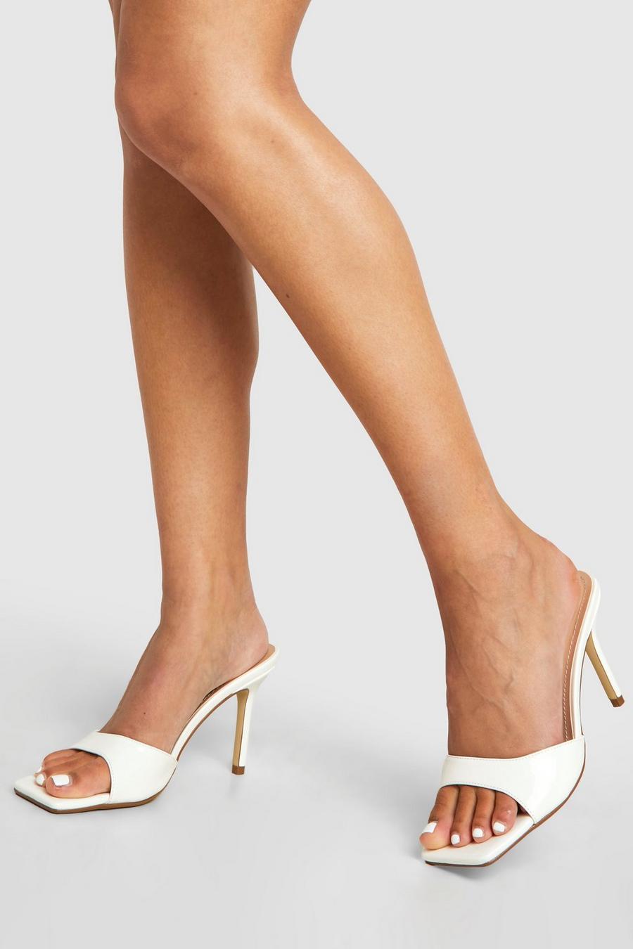 White Patent Square Toe Heeled Mules image number 1