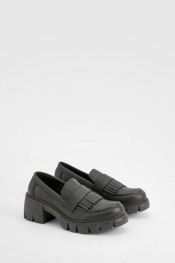 Chunky Tassel Detail Cleated Sole Loafers black