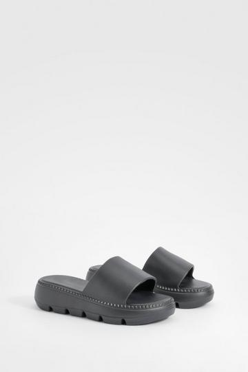 Black Chunky Lug Sole Slides