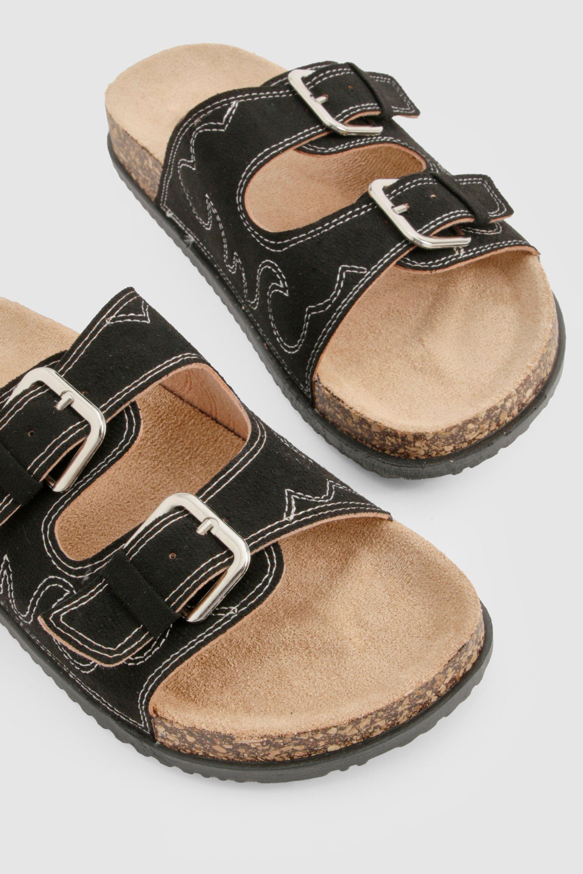 Western Stitch Footbed Buckle Sliders