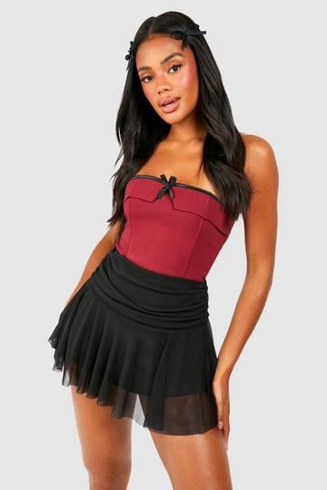 Mesh Mini Rokje Met Geplooide Taille Band black