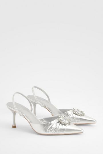 Wide Width Metallic Slingback Embellished Pumps silver