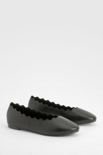 Black Wide Width Scallop Edge Ballet Flats