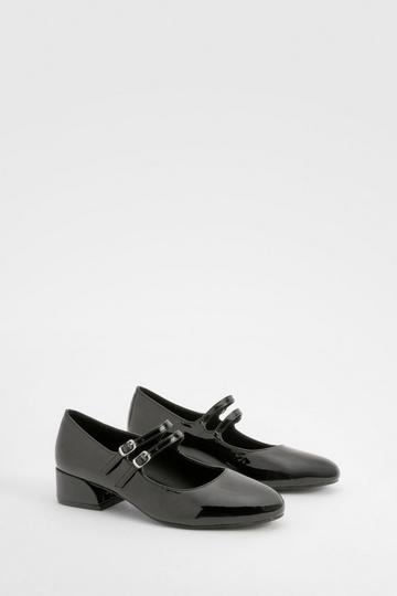 Black Wide Fit Patent Double Strap Mary Jane Ballets