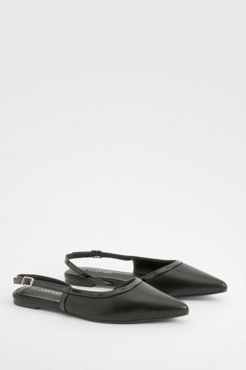 Contrast Detail Slingback Pointed Flats black