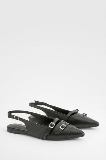 Buckle Slingback Pointed Flats black