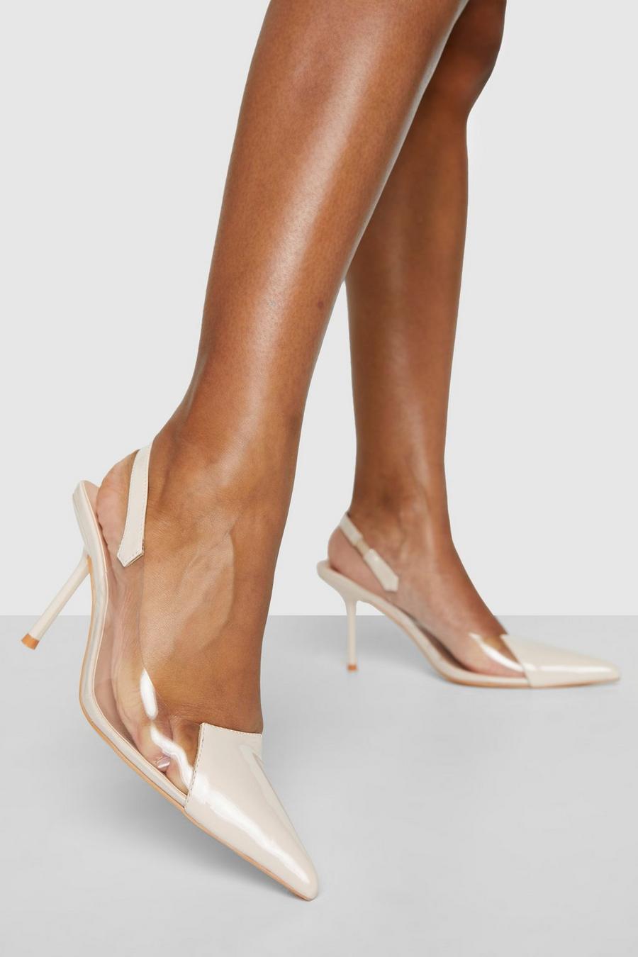 Nude Patent Toe Cap Slingback Court Shoes  image number 1