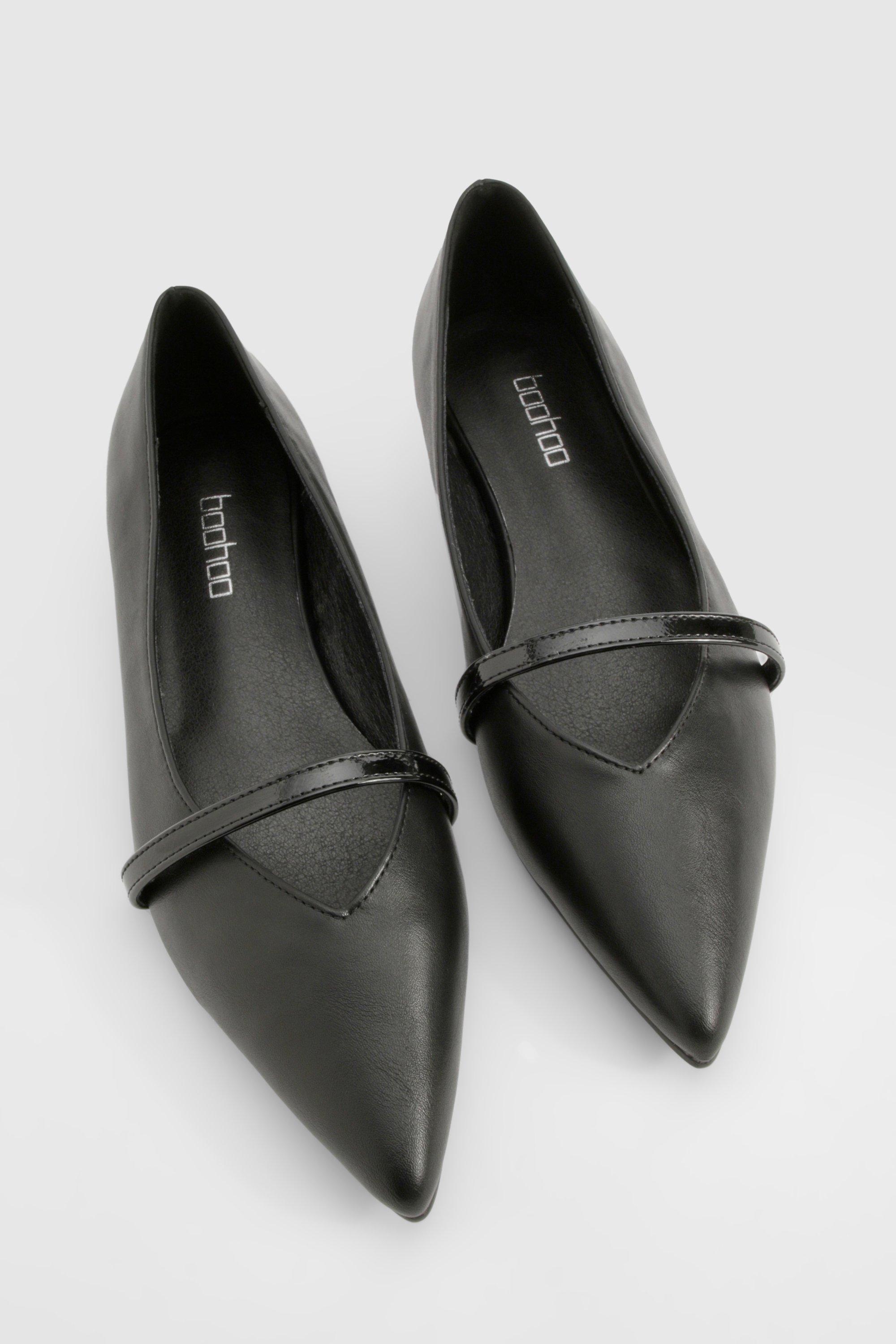Boohoo Women s Contrast Detail Pointed Flats Black