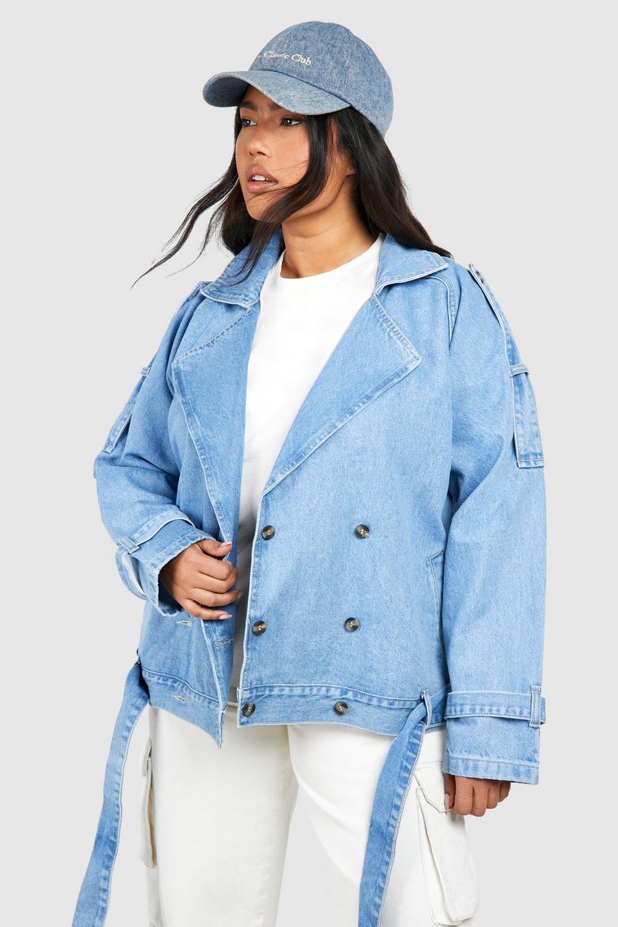 Blue Plus Denim Oversized Biker jacket Pullover image number 1
