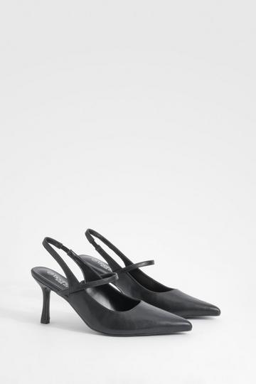 Black Wide Fit Slingback Strap Detail Court Shoes