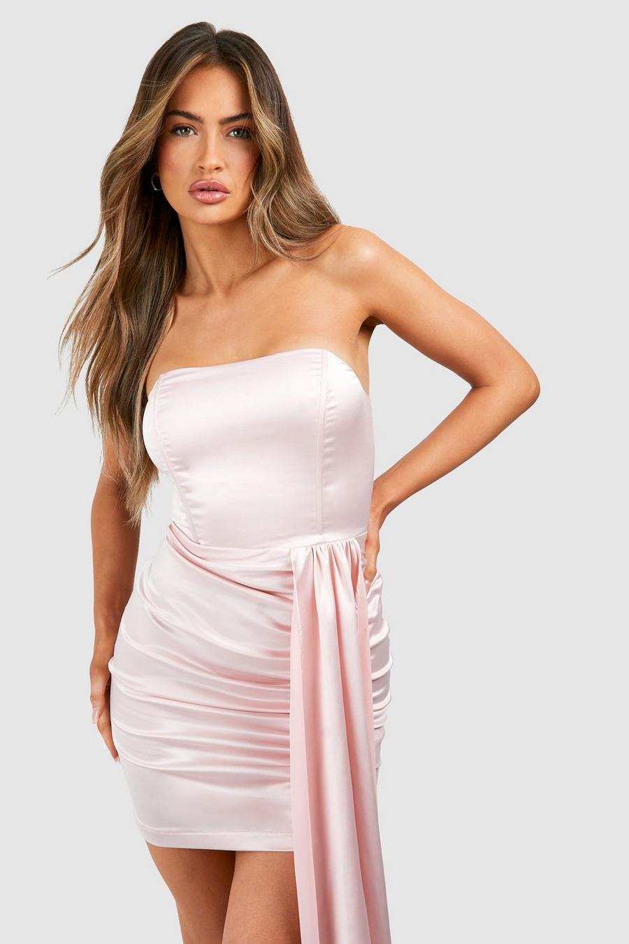 Champagne Satin Ruched Mini Dress image number 1