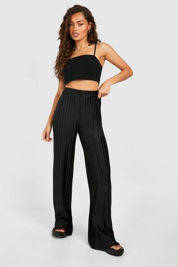 Stripe Plisse Straight Leg Pants black