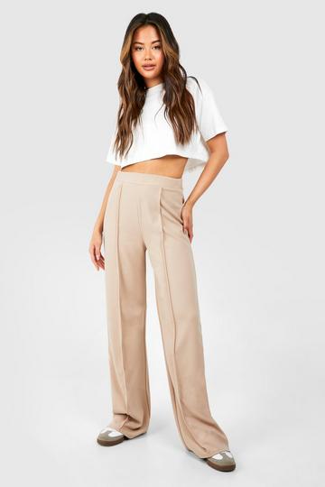 Stone Beige Scuba Seam Detail Straight Leg Pants