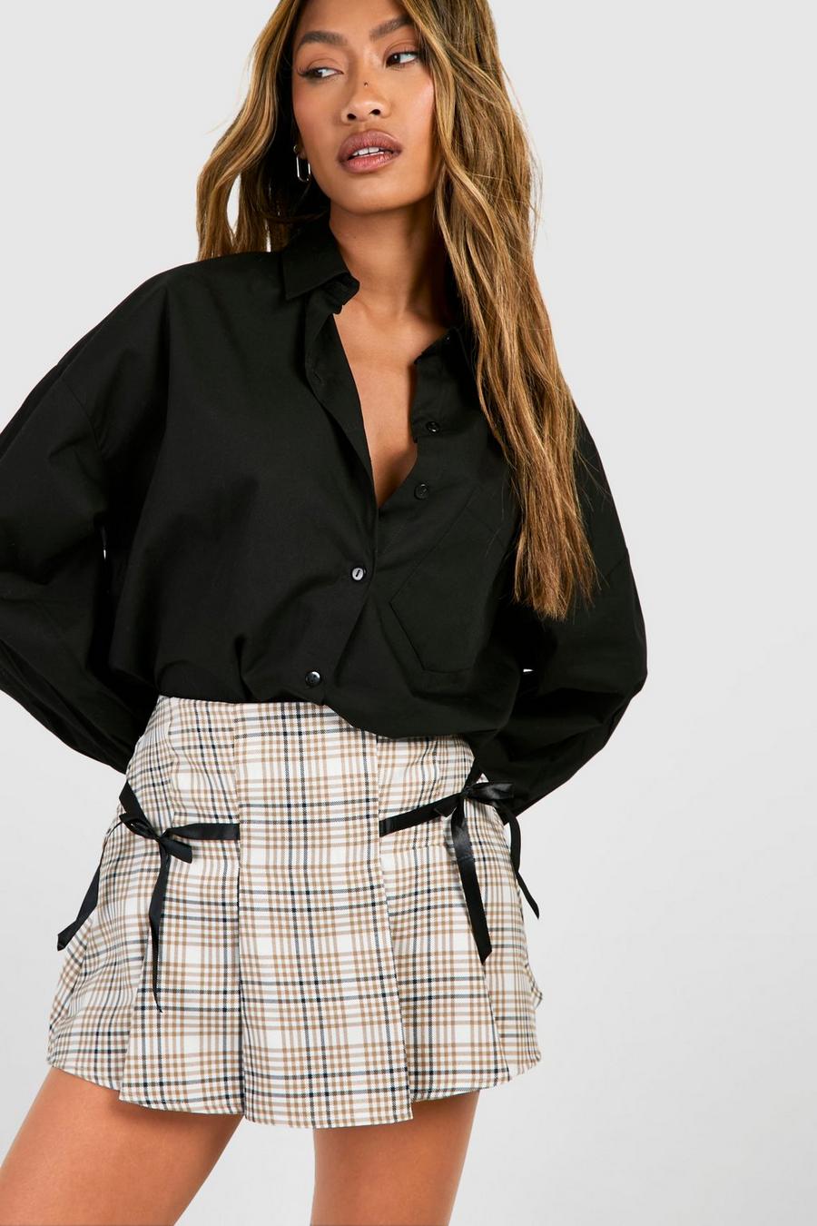 Multi Bow Check Pleated Mini Skirt  image number 1
