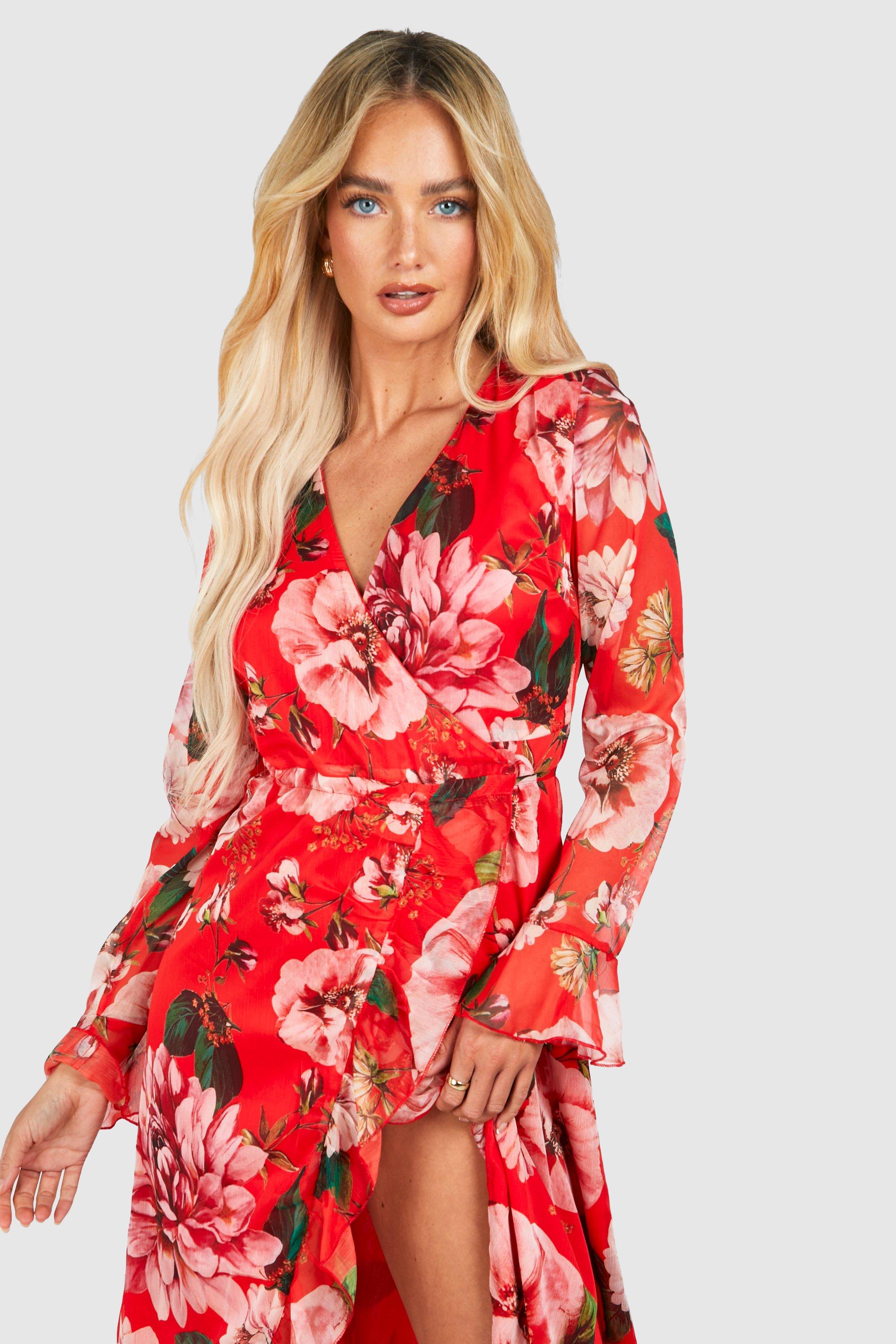 Floral Wrap Midaxi Dress boohoo UK