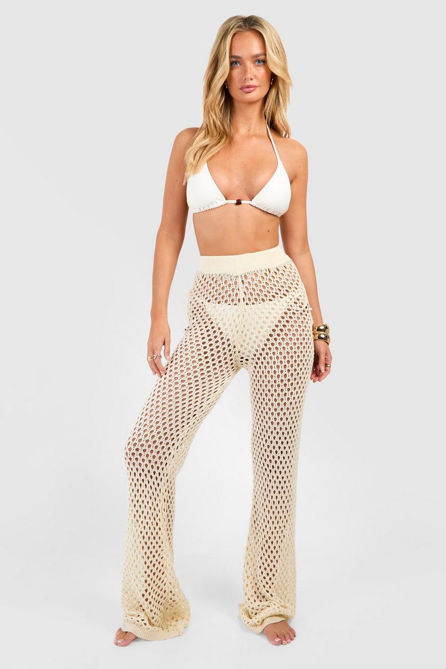 Ivory Crochet High Waisted Beach Trousers image number 1