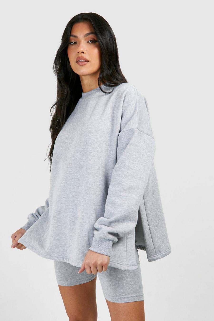 Grey marl Maternity Side Split Sweatshirt And Biker Short Set