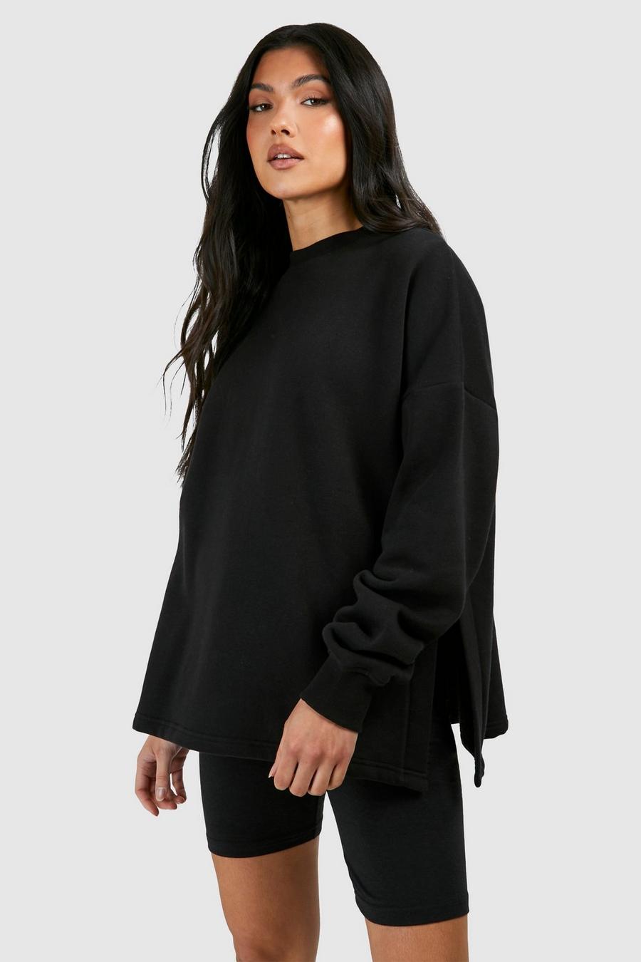 Umstandsmode Sweatshirt mit Seitenschlitz & Radlershorts, Black