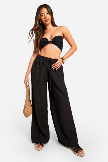 Thick Linen Wide Leg Pants black