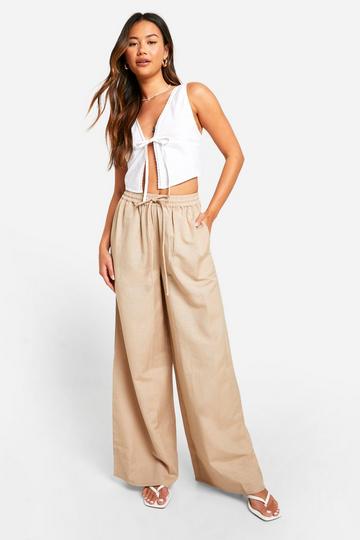 Thick Linen Look Wide Leg Trouser stone