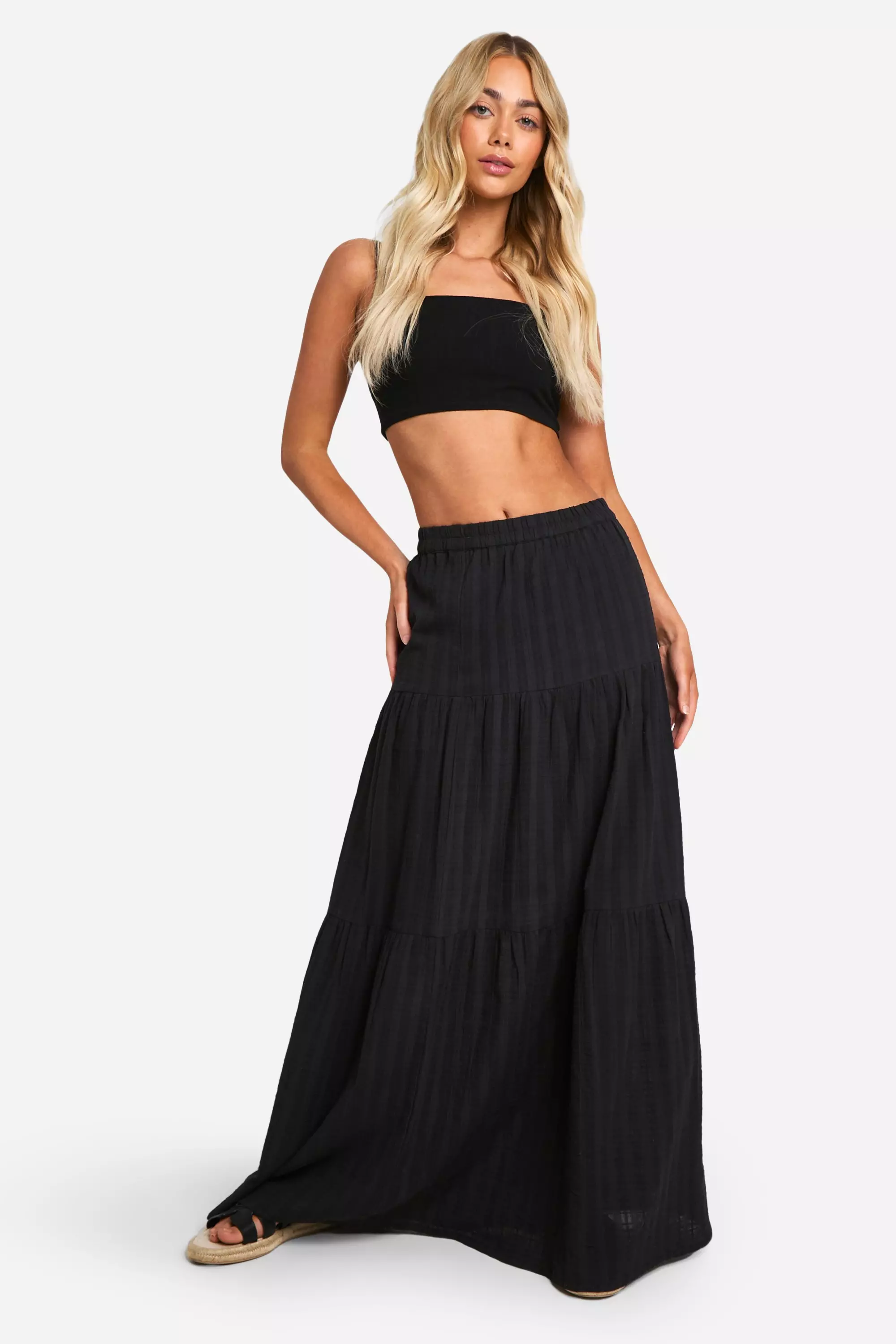 Textured Floaty Tiered Maxi Skirt     alternative image