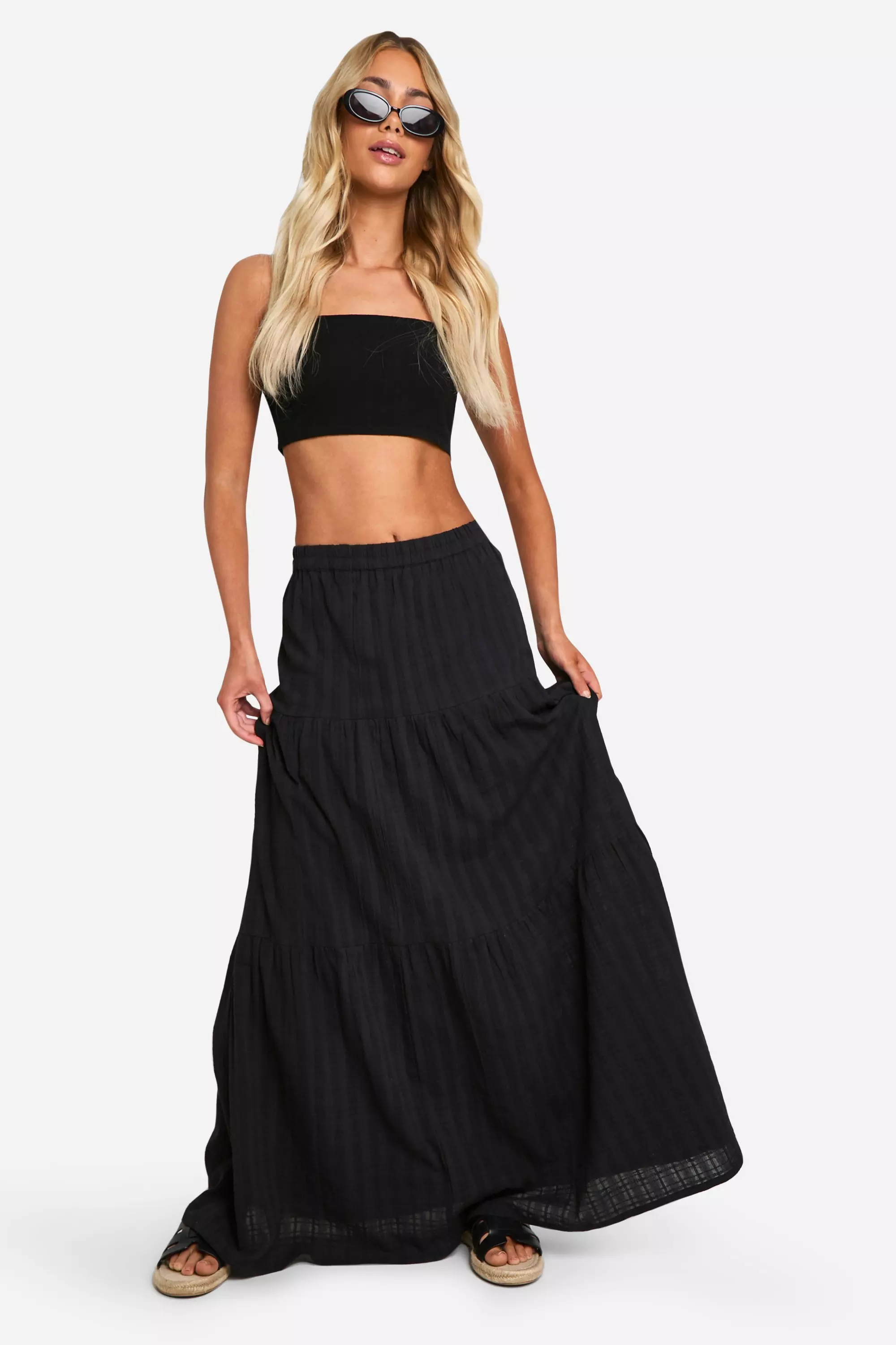 Textured Floaty Tiered Maxi Skirt     alternative image