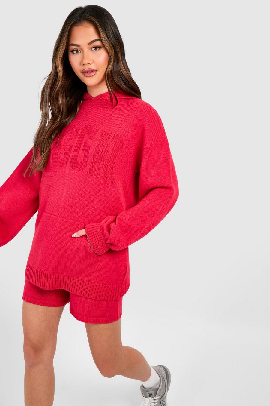 Raspberry Dsgn Embossed Hoody And Shorts Knitted Set image number 1