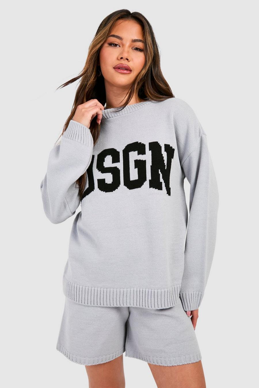 Grey Dsgn Crew Neck Jumper And Shorts Knitted Set image number 1