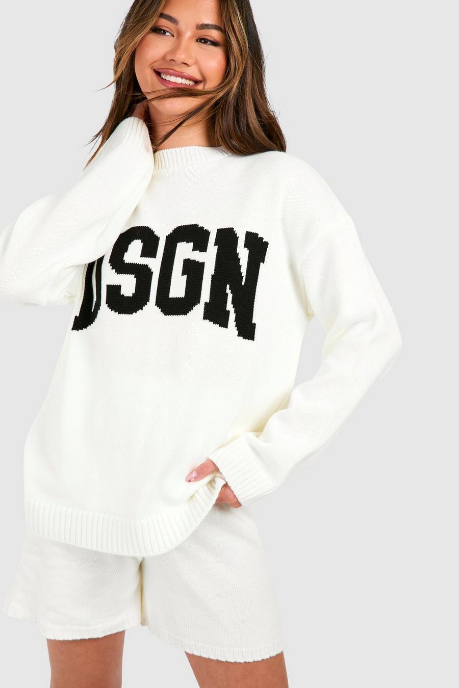 Ecru Dsgn Crew Neck Sweater And Shorts Knitted Set