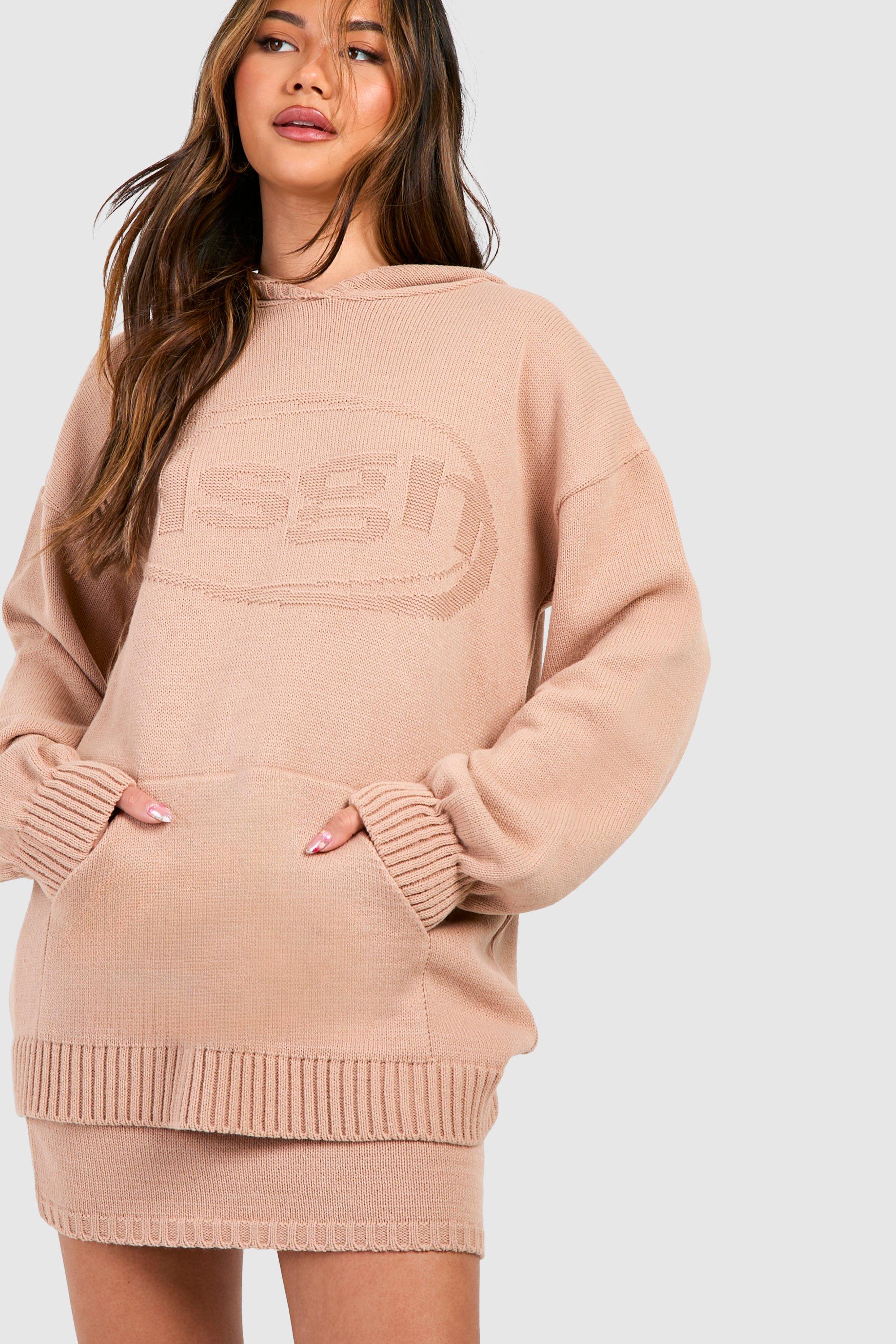 Dsgn Embossed Hoody And Mini Skirt Knitted Set