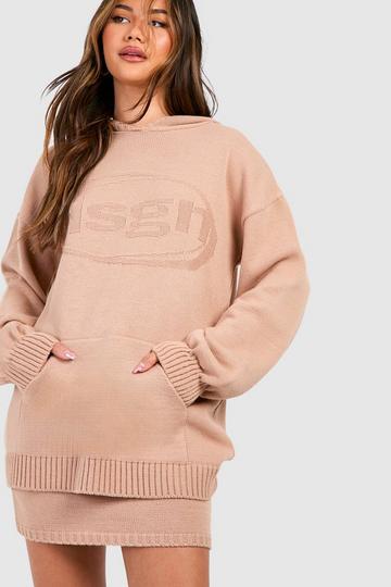 Gebreide Dsgn Hoodie Met Reliëf En Mini Rokje Set nude