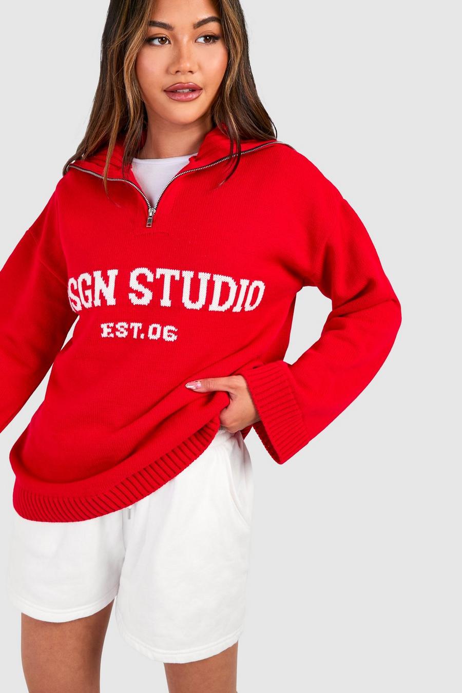Red Dsgn Studio Oversized Zip Neck Sweater image number 1