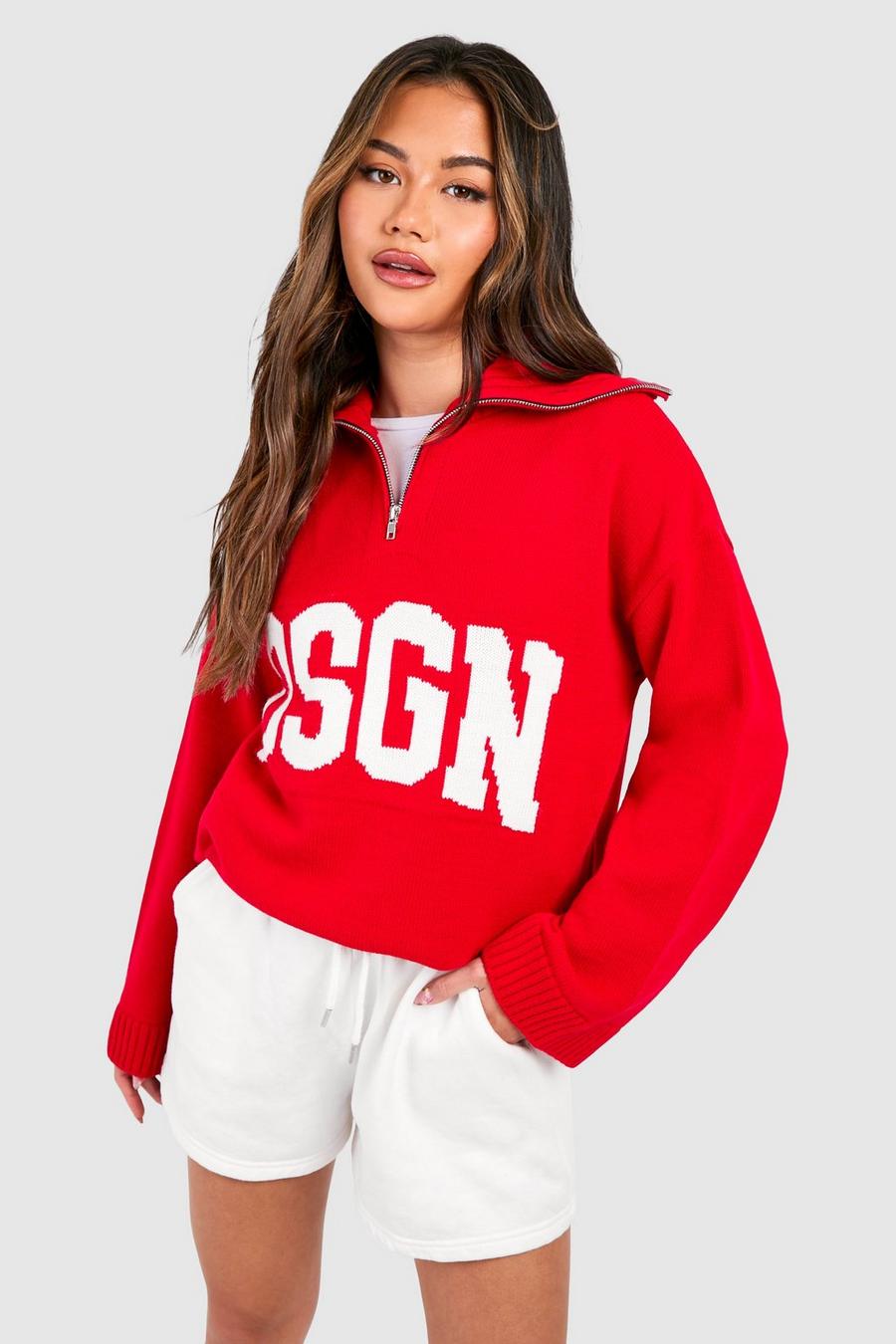 Red Dsgn Jacquard Knitted Half Zip Sweater image number 1
