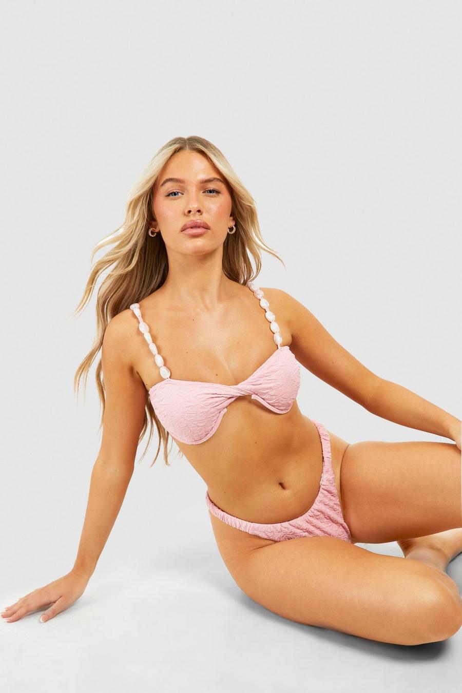 Baby pink Beaded Straps Twist Underwired Bikini Top