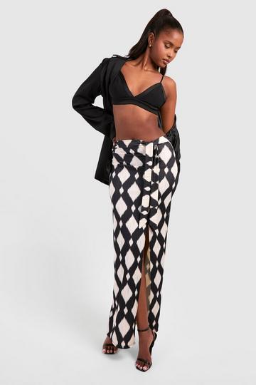 Monochrome Print Textured Maxi Skirt black