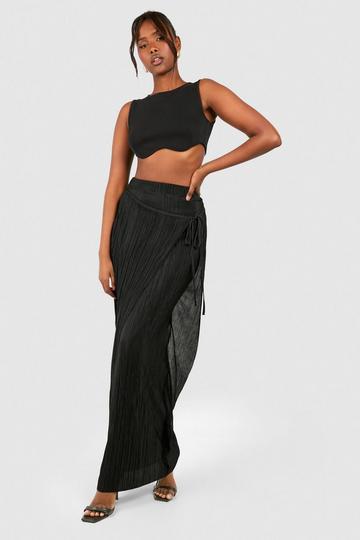 Wrap Plisse Maxi Skirt black