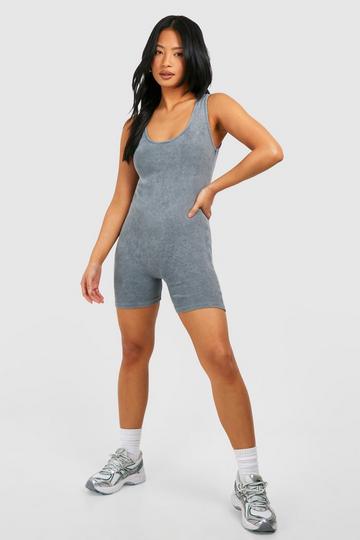 Petite Acid Wash Unitard charcoal