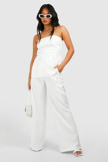 Petite Wide Leg Tailored Trouser ivory