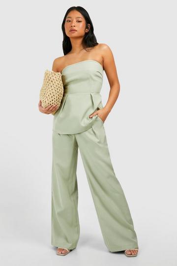 Petite Wide Leg Tailored Trouser sage