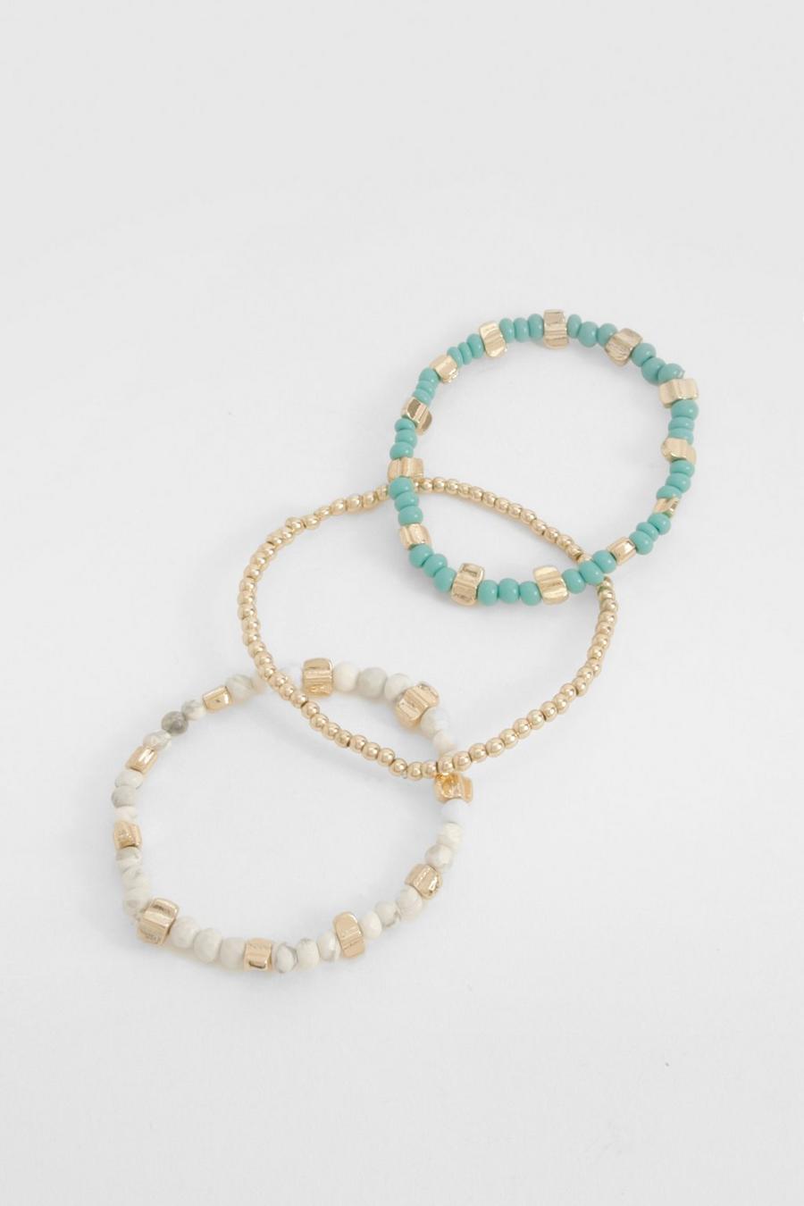 Lot de 3 paires de bracelets perlés, Turquoise