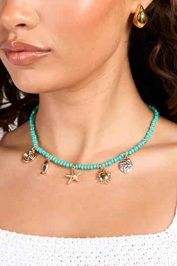 Beaded Starfish Charm Necklace turquoise