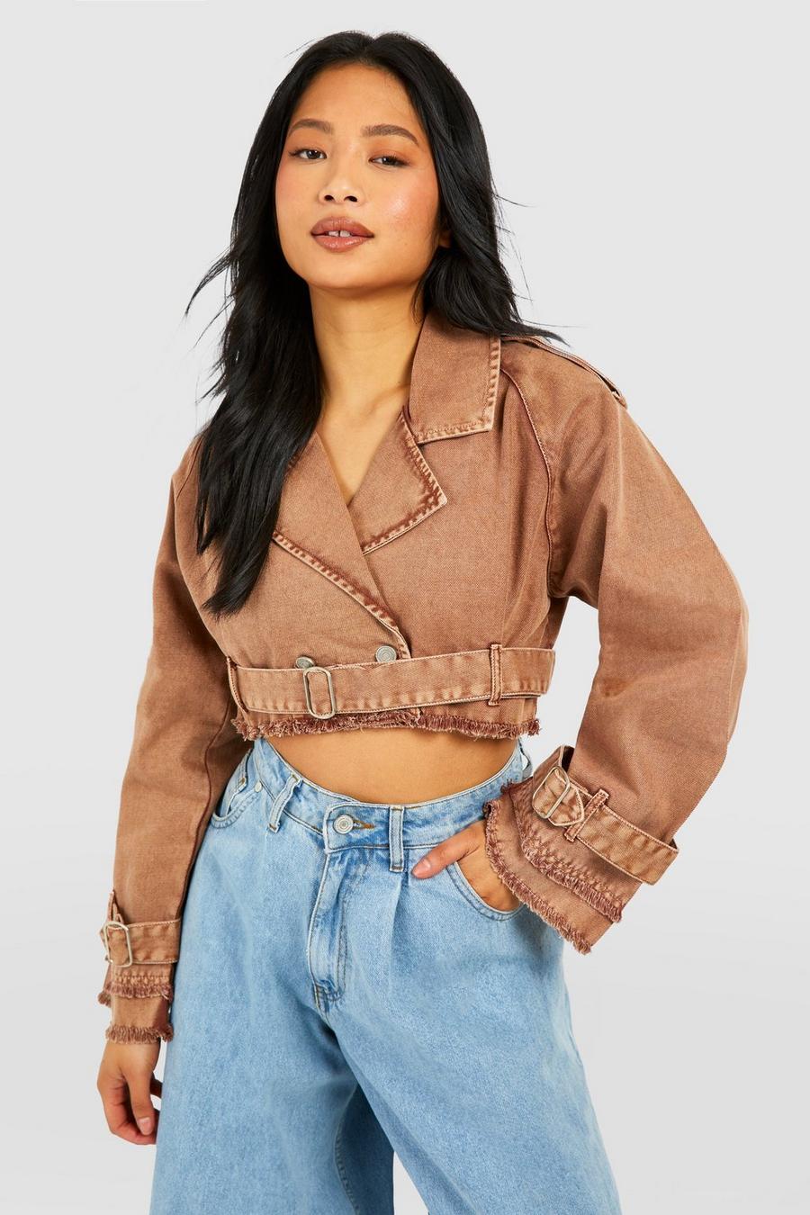 Chocolate Petite Cropped Denim Trench Coat image number 1