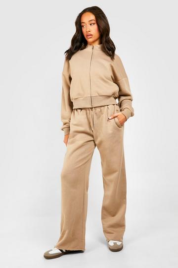 Funnel Neck Zip Through Bomber Tracksuit taupe