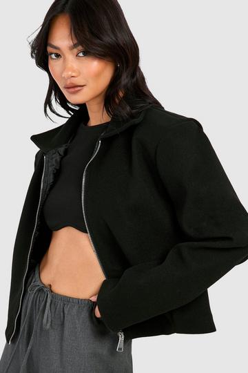Wool Look Shoulder Pad Detail Jacket black