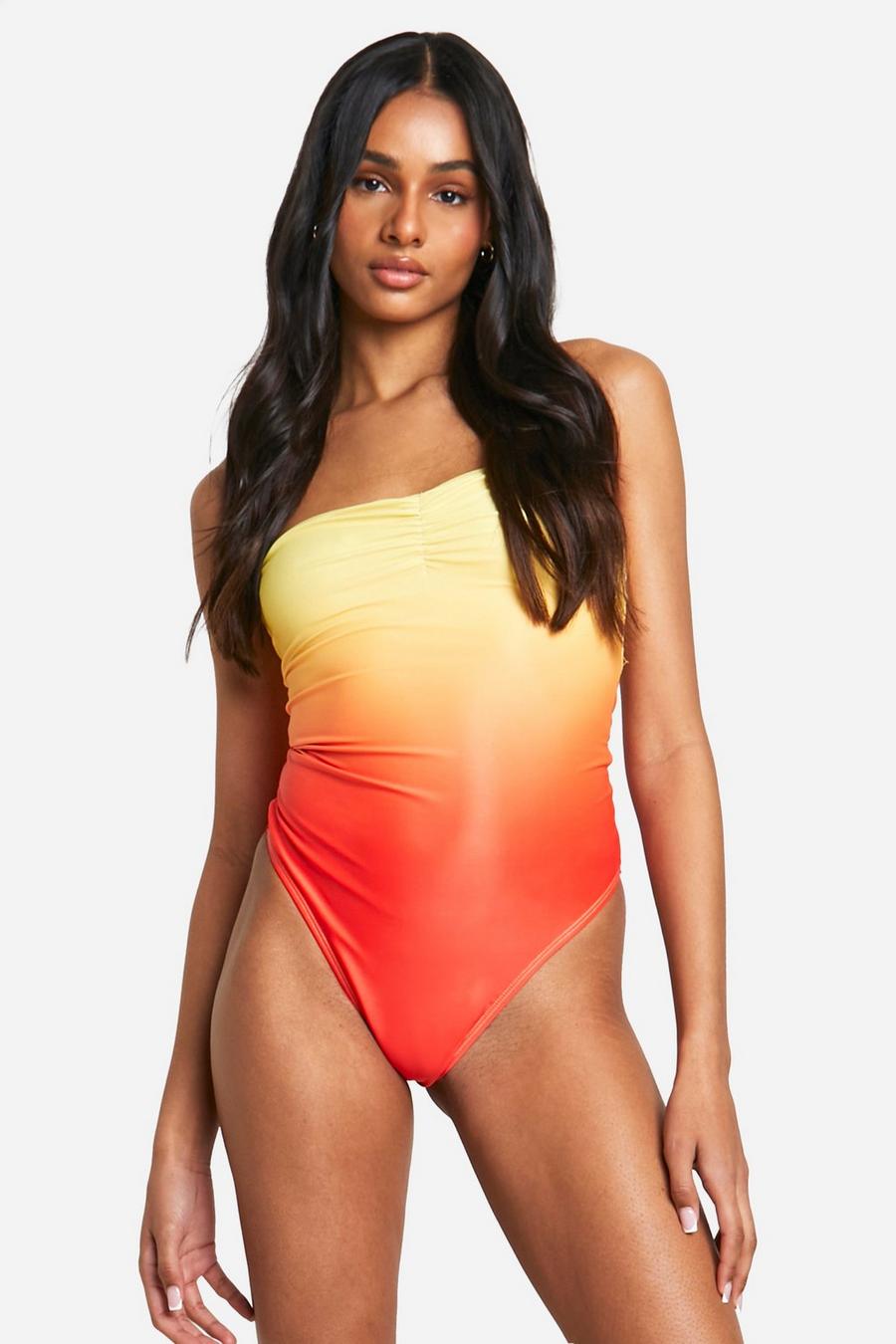Orange Tall Bandeau Sunset Ombre Swimsuit image number 1
