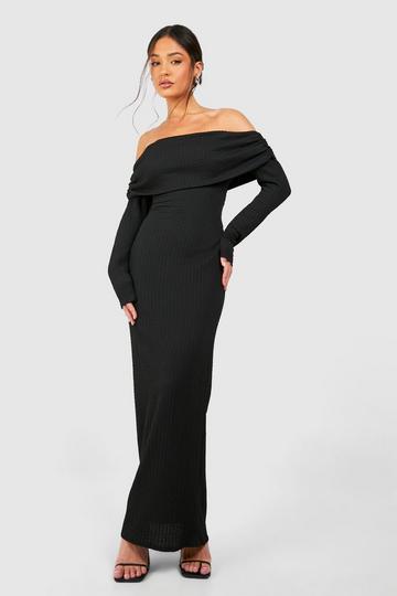 Petite Crinkle Texture Bardot Maxi Dress black