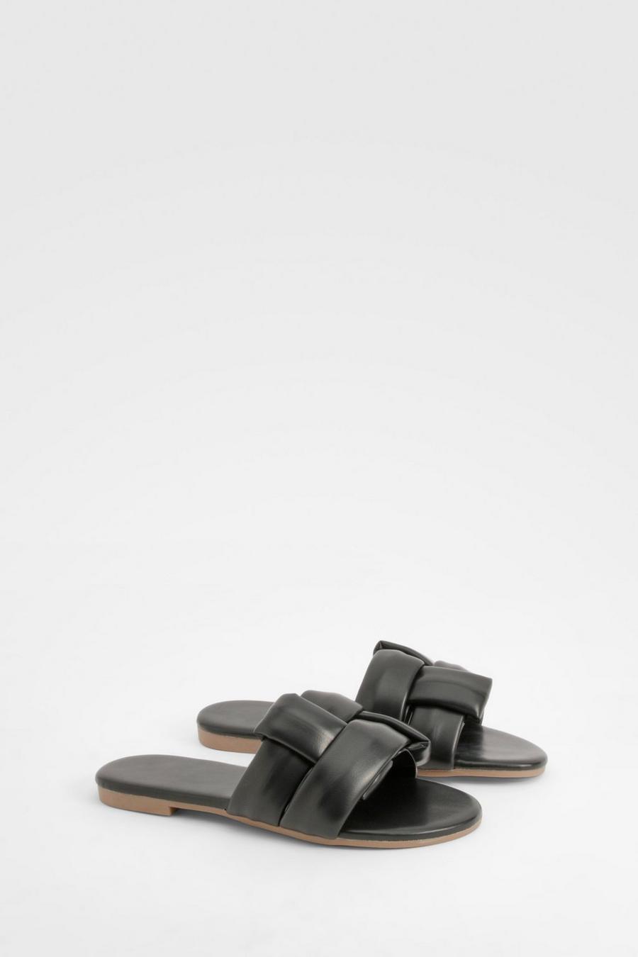 Black Woven Slip On Mule Sandals 