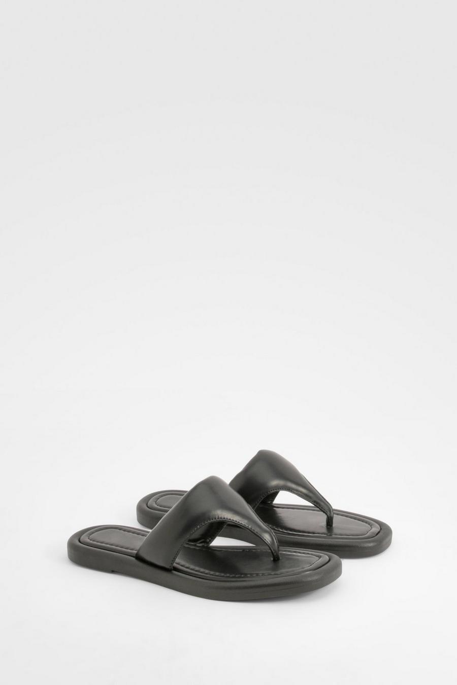 Black Padded Toe Post Flat Sandals 